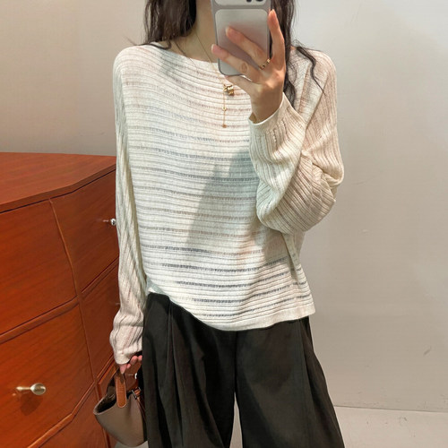镂空条纹细羊毛针织衫女欧货上衣