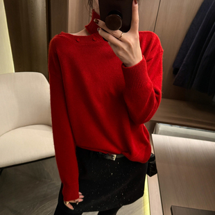 打底小衫 小半高领露肩羊毛针织衫 欧货女装 新款 潮 女欧洲站2025冬装
