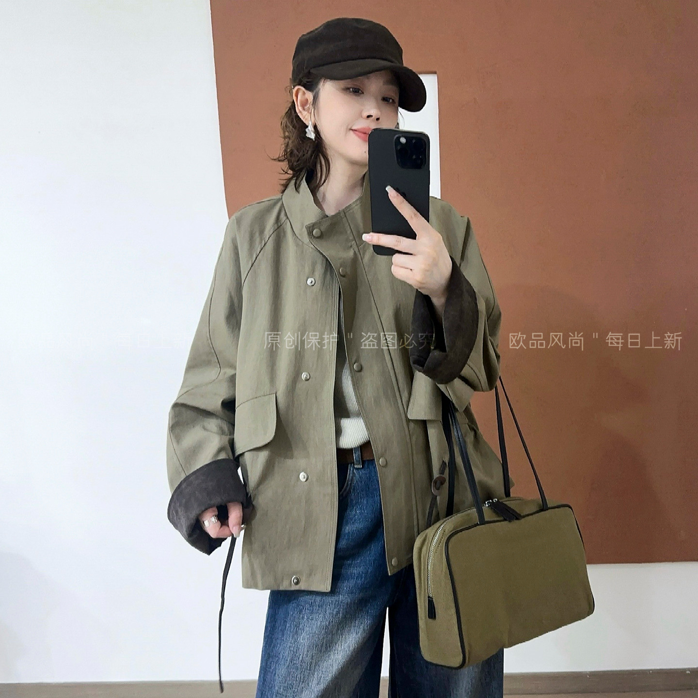 抽绳立领工装风衣外套女欧洲站潮