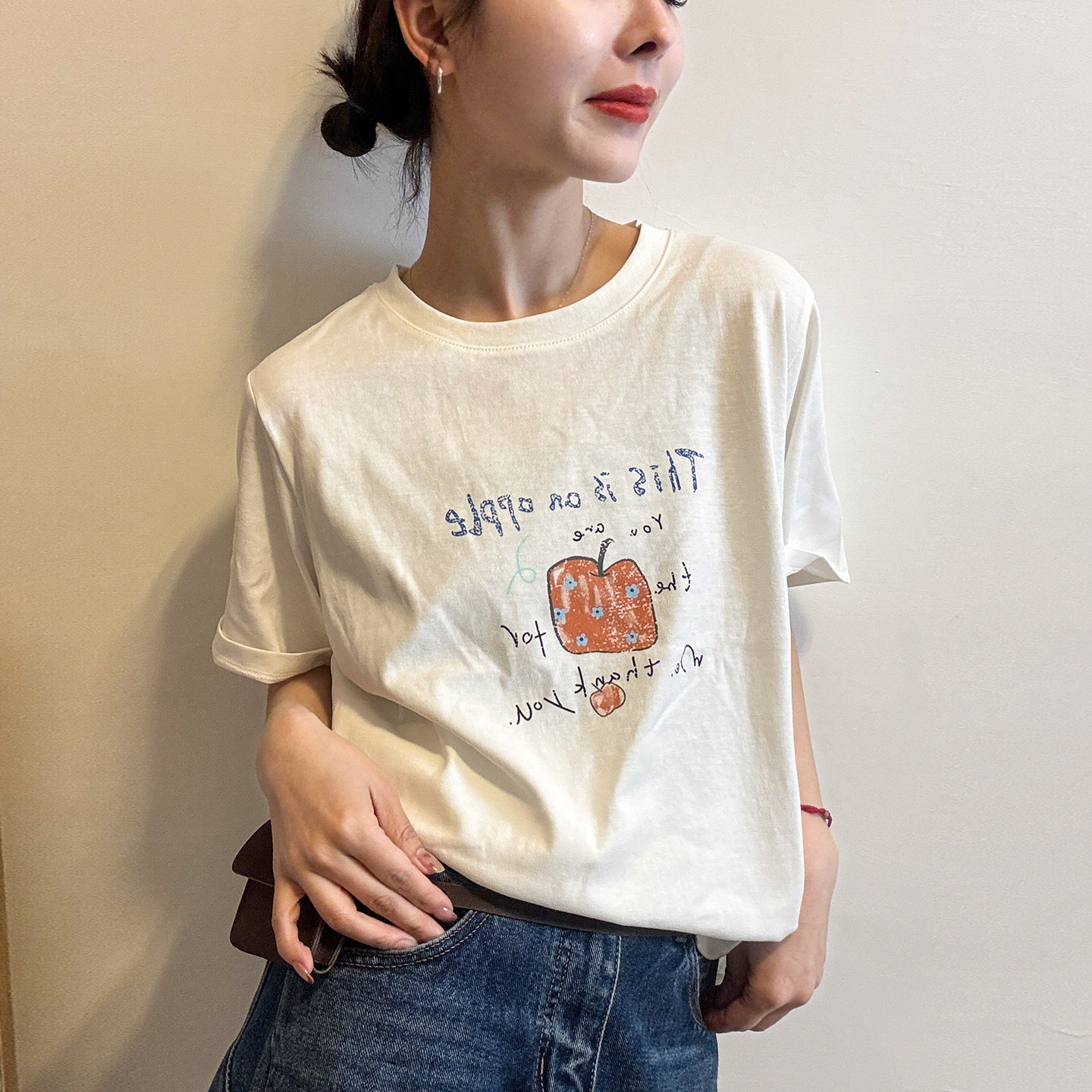 水果字母印花短袖T恤女欧洲站2026春装新款欧货女装时尚打底衫潮