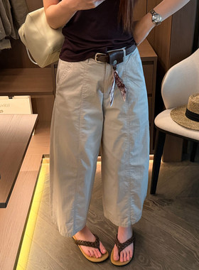 配腰包九分气球阔腿裤女欧货裤子