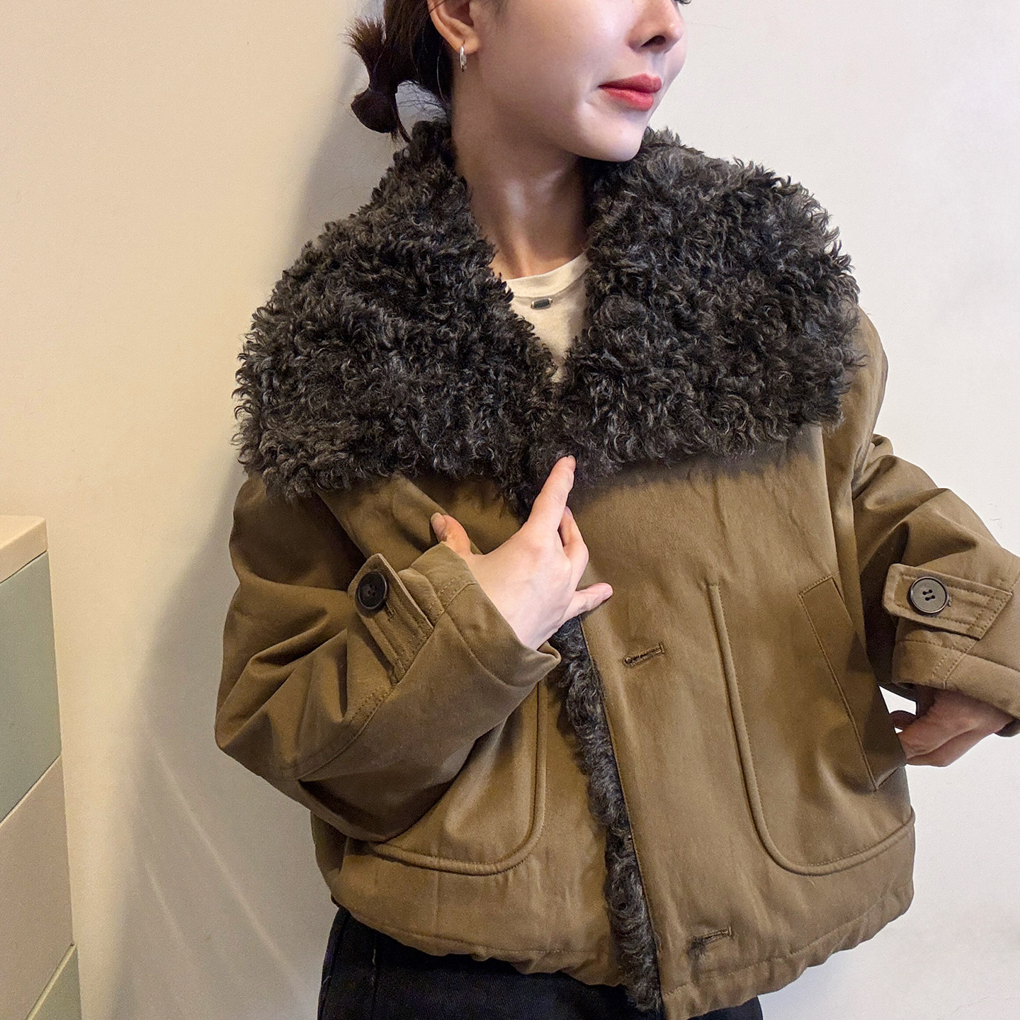 羊羔毛领派克羽绒服女欧洲站外套