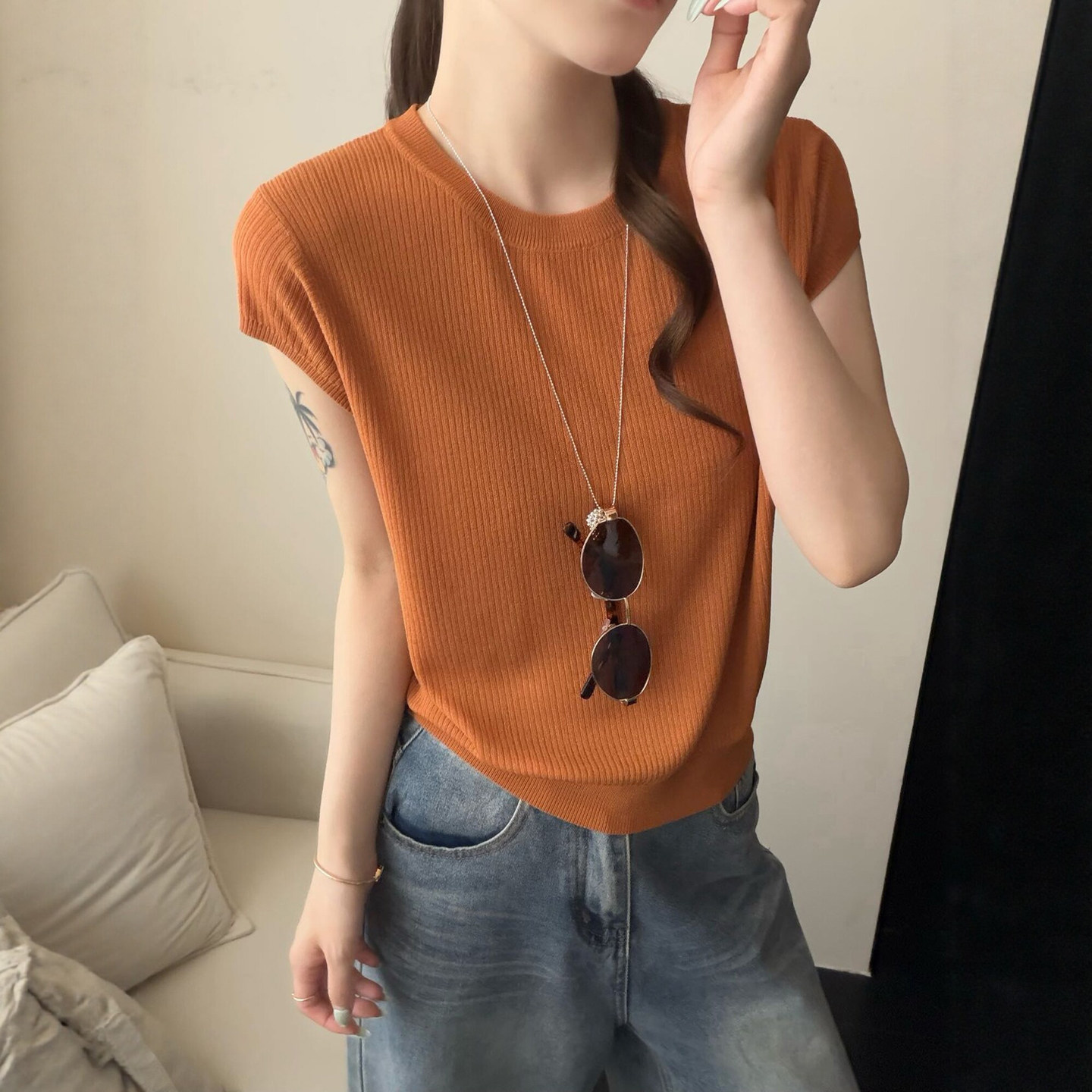 小心机露背冰丝针织衫女欧洲站潮