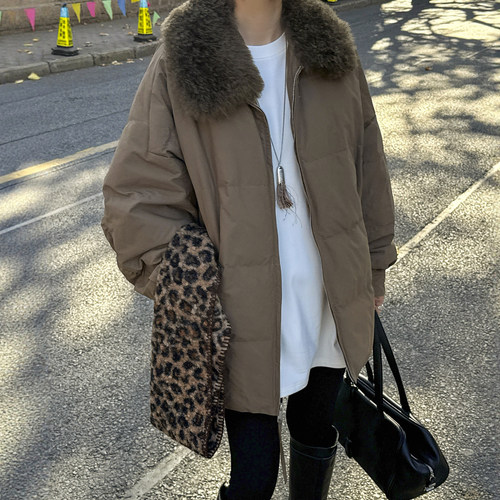 羊羔毛领派克羽绒服女欧洲站外套