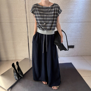 欧货女装 飞飞袖 新款 条纹T恤半身裙两件套套装 潮 女欧洲站2025夏装