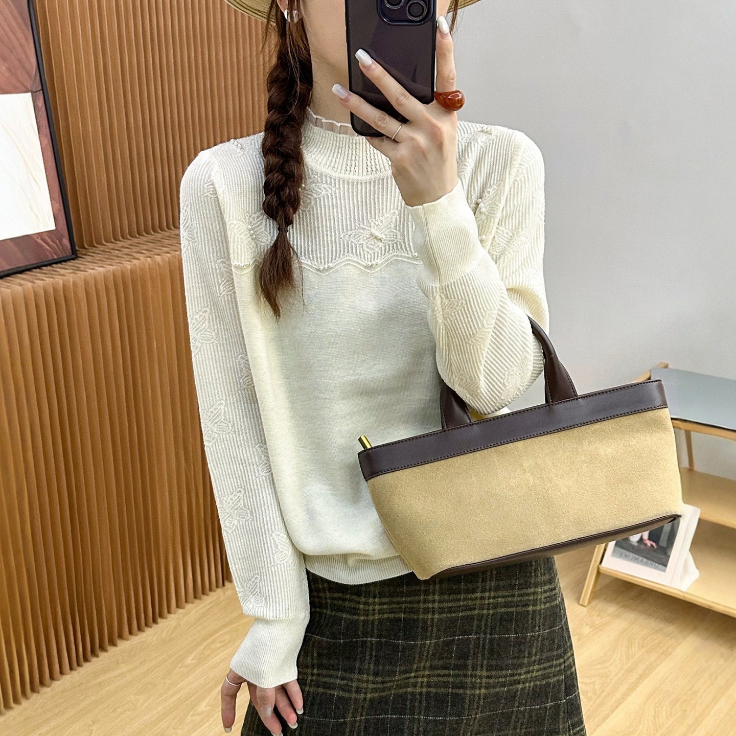 重工钉珠刺绣羊绒针织衫女欧洲站