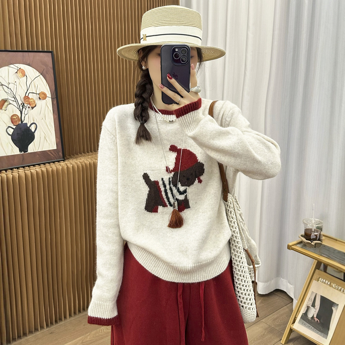 小狗刺绣山羊绒针织衫女欧洲站2025冬装新款欧货女装毛衣打底衫潮