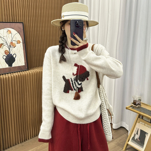 毛衣打底衫 小狗刺绣山羊绒针织衫 欧货女装 新款 潮 女欧洲站2025冬装