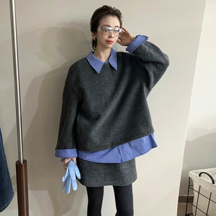 假两件POLO领卫衣半身裙两件套装女欧洲站2025冬装新款欧货女装潮