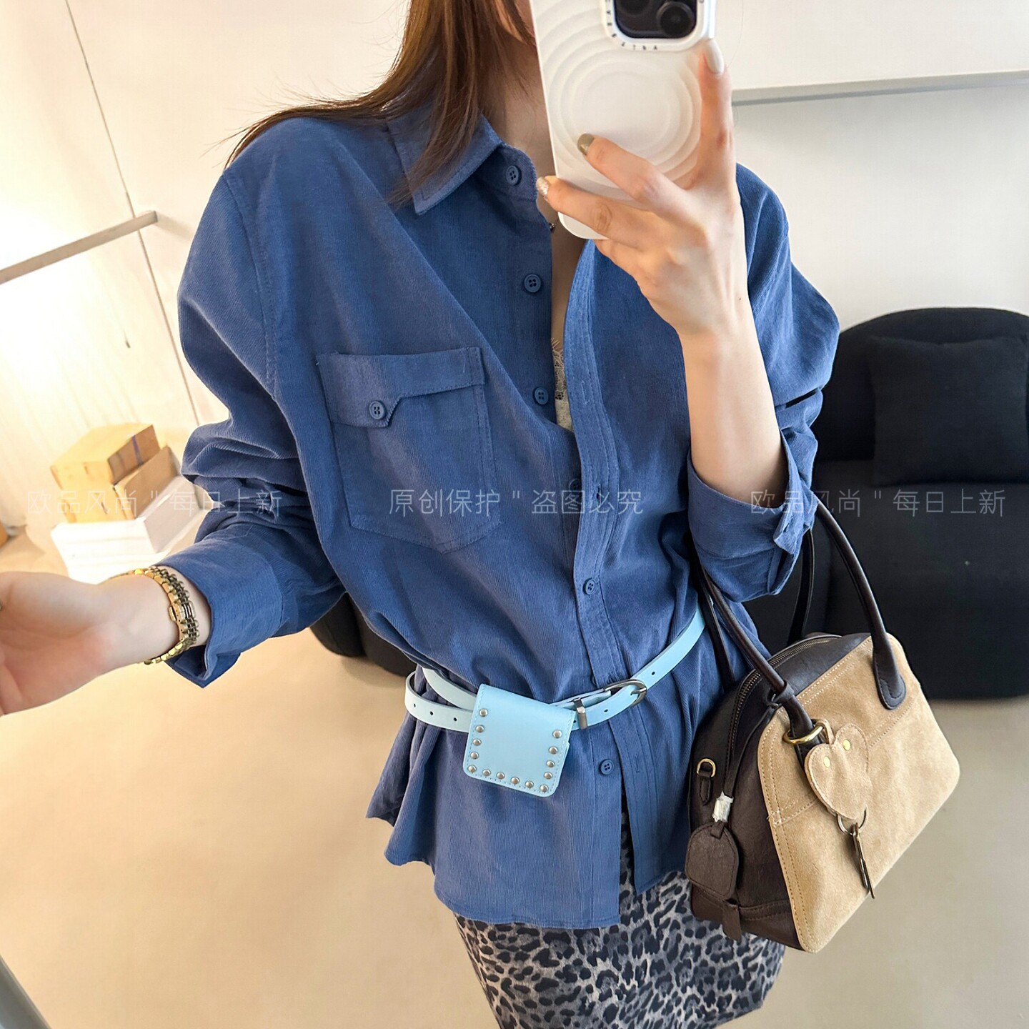 POLO领工装灯芯绒衬衫女欧货上衣