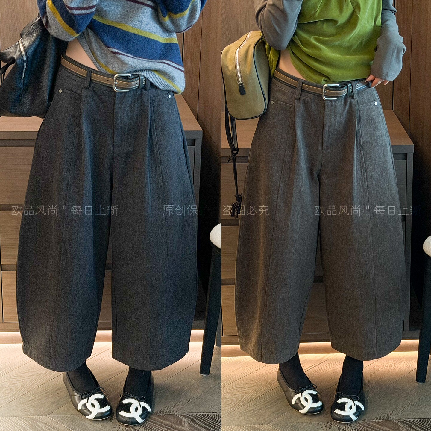 复古八分弯刀西装阔腿裤女欧洲站