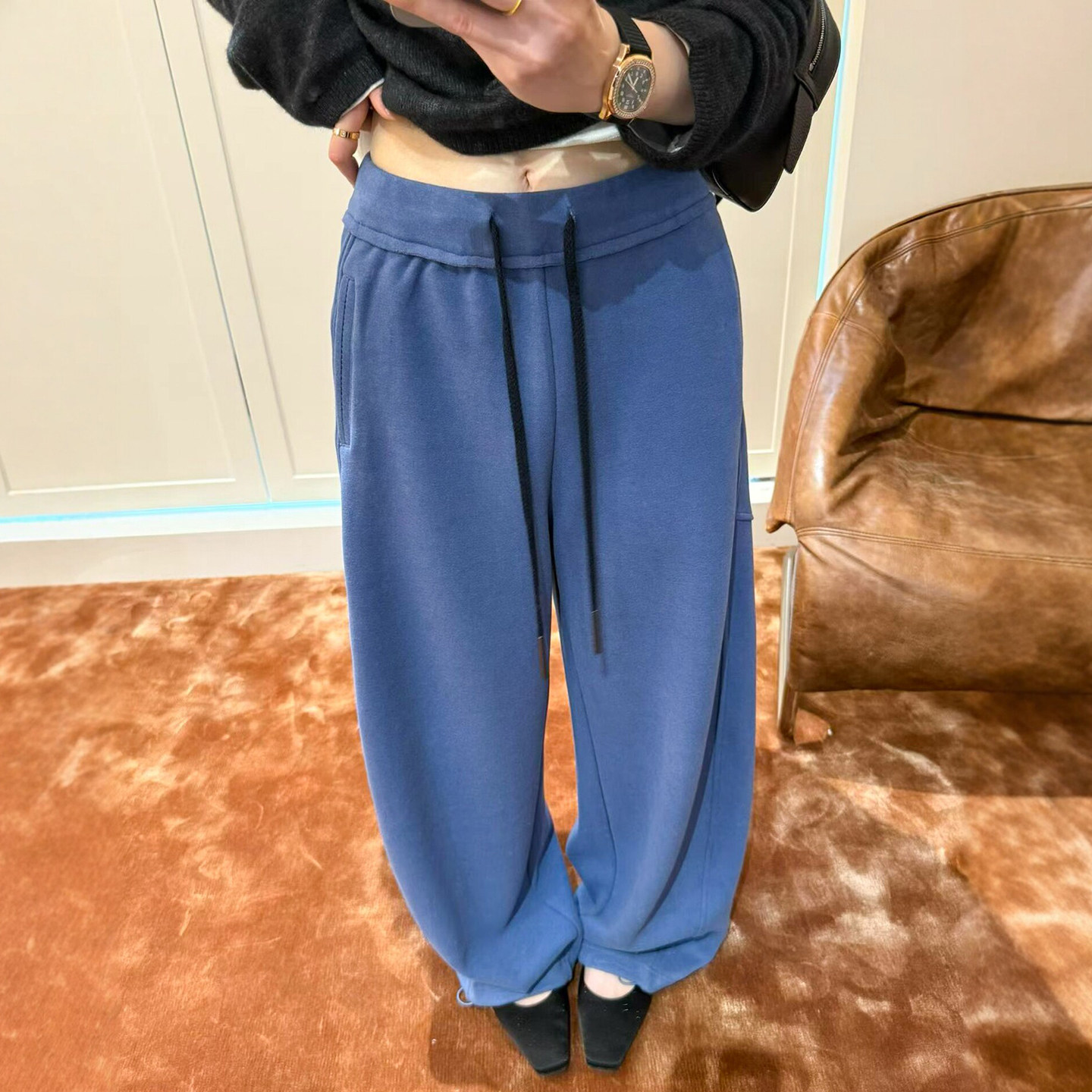 抽绳系带拖地阔腿卫裤女欧洲站潮