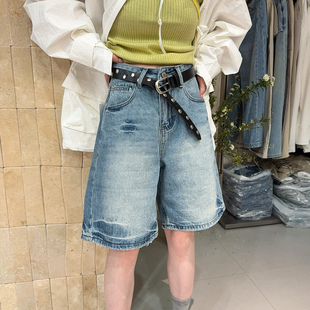 女欧洲站2026春装 五分裤 新款 短裤 潮 欧货女装 复古做旧阔腿牛仔中裤