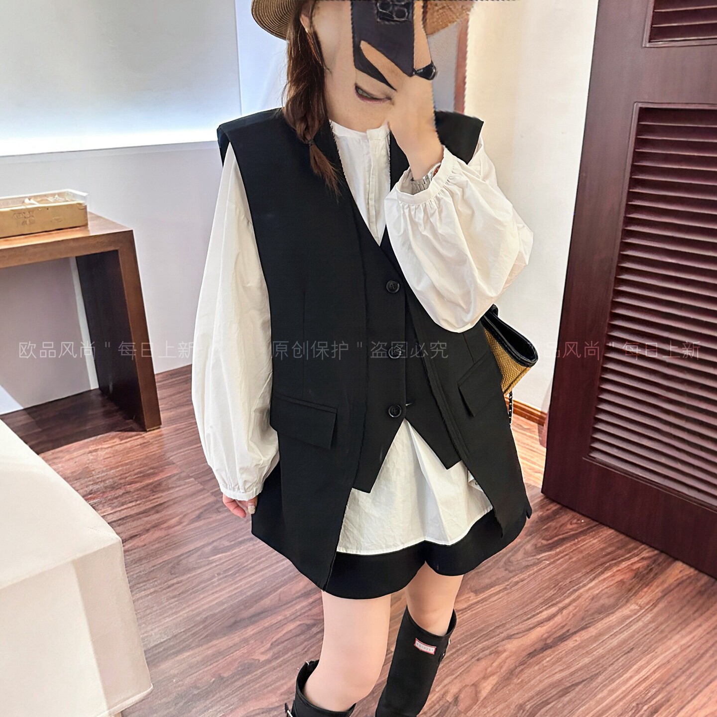 高级感拼接西装马甲外套女欧洲站