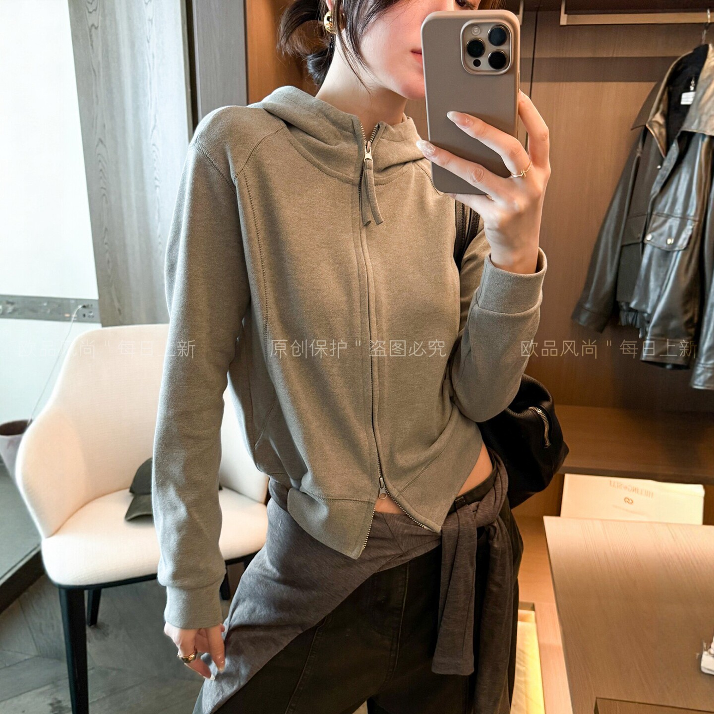 连帽羊毛卫衣开衫外套女欧货上衣
