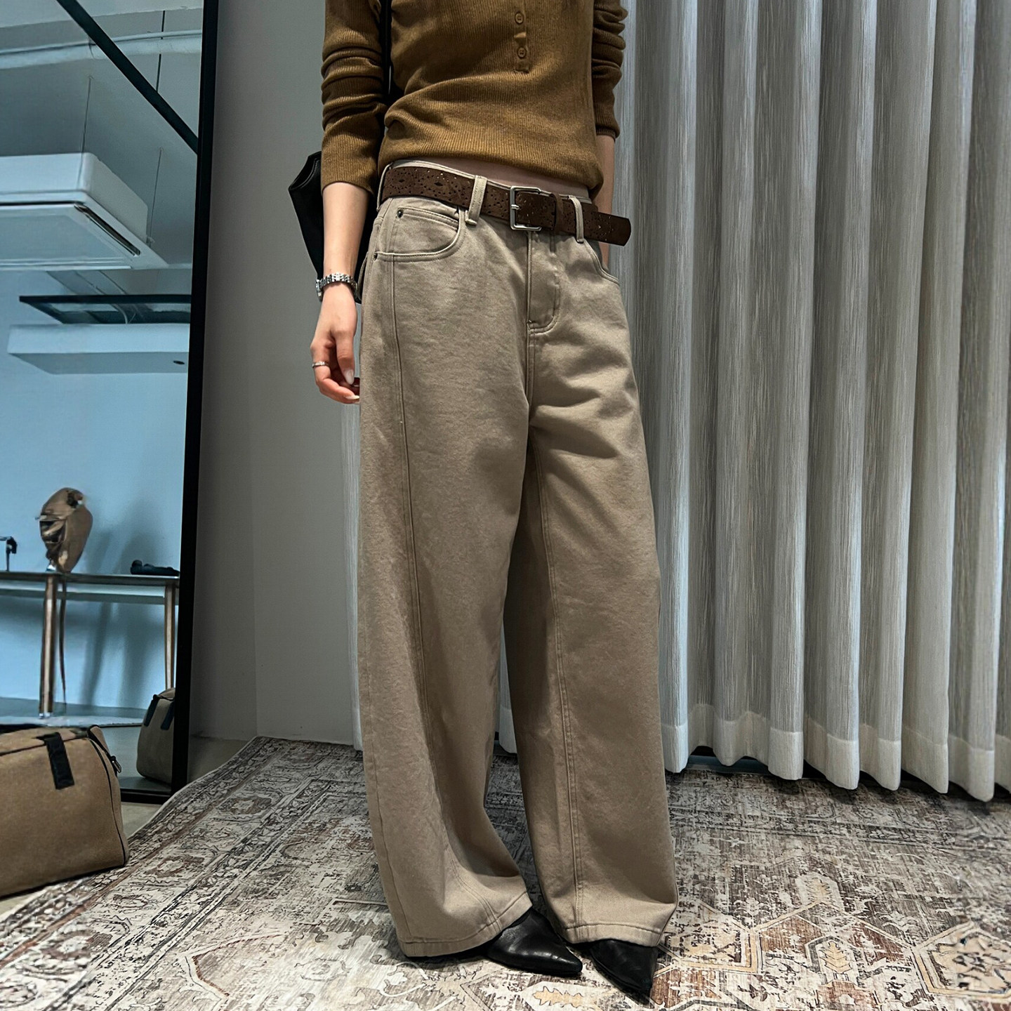 复古拖地加绒西装阔腿裤女欧洲站