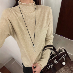 女欧洲站2025冬装 打底衫 新款 时尚 潮 欧货女装 木耳边高领羊毛针织衫
