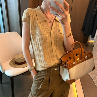 POLO领麻花纹冰丝针织开衫女欧洲站2026夏装新款欧货女装打底衫潮