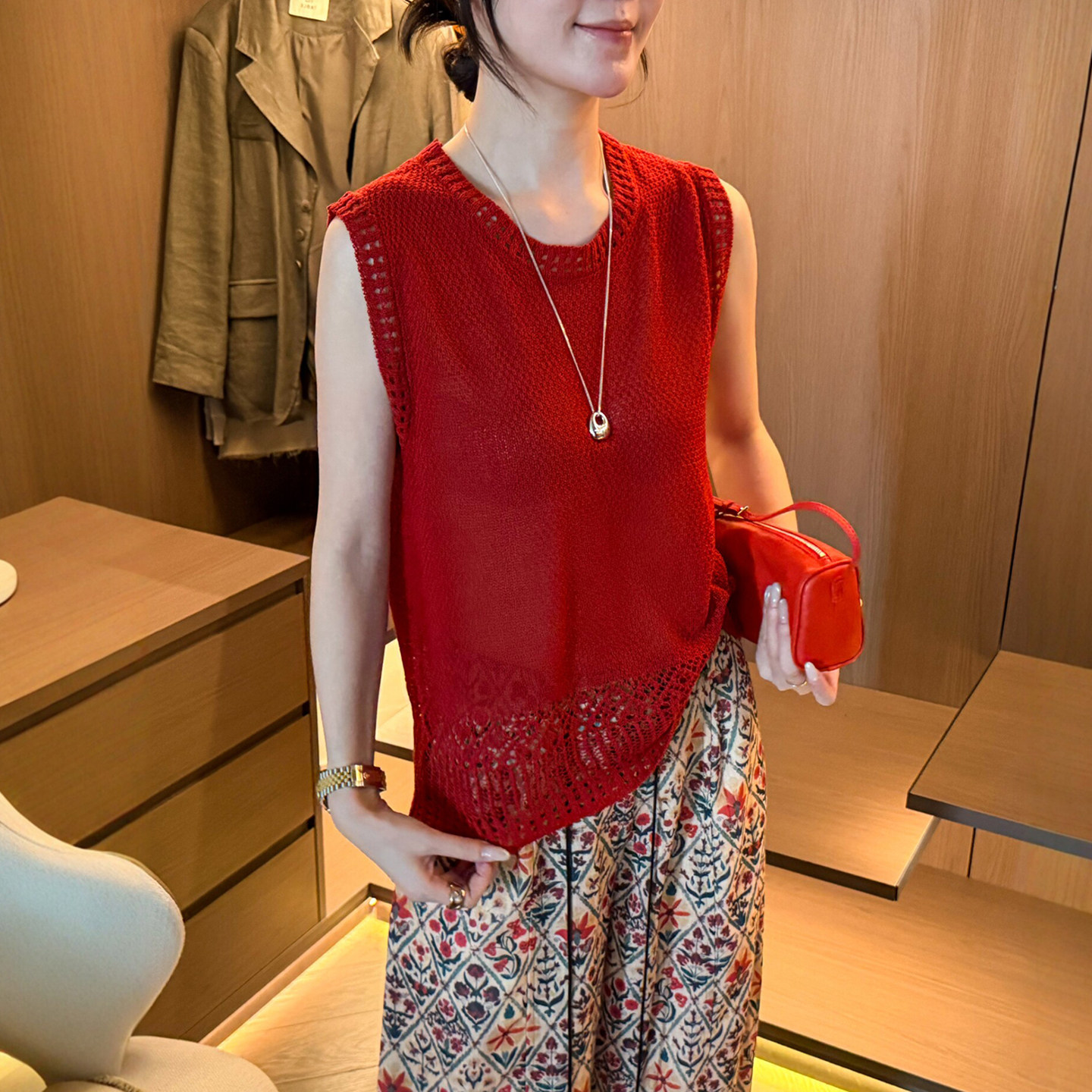 镂空钩花小飞袖冰丝针织衫女欧货