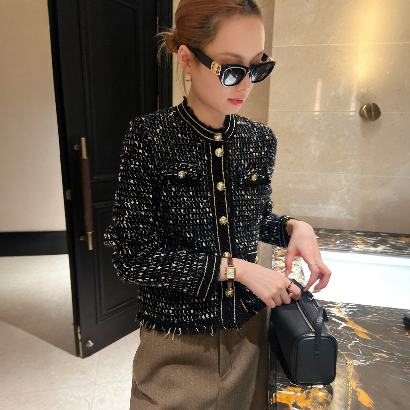 小香风流苏粗花呢开衫外套女欧货