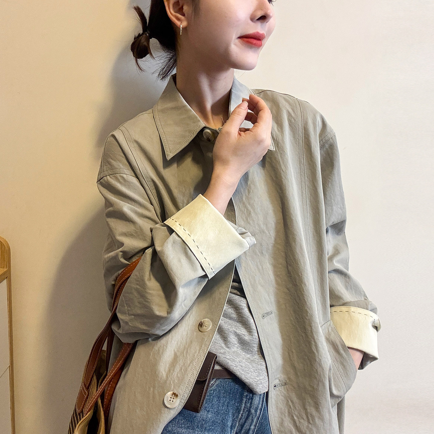 复古翻领休闲风衣外套女欧洲站2026春装新款欧货女装中长款大衣潮