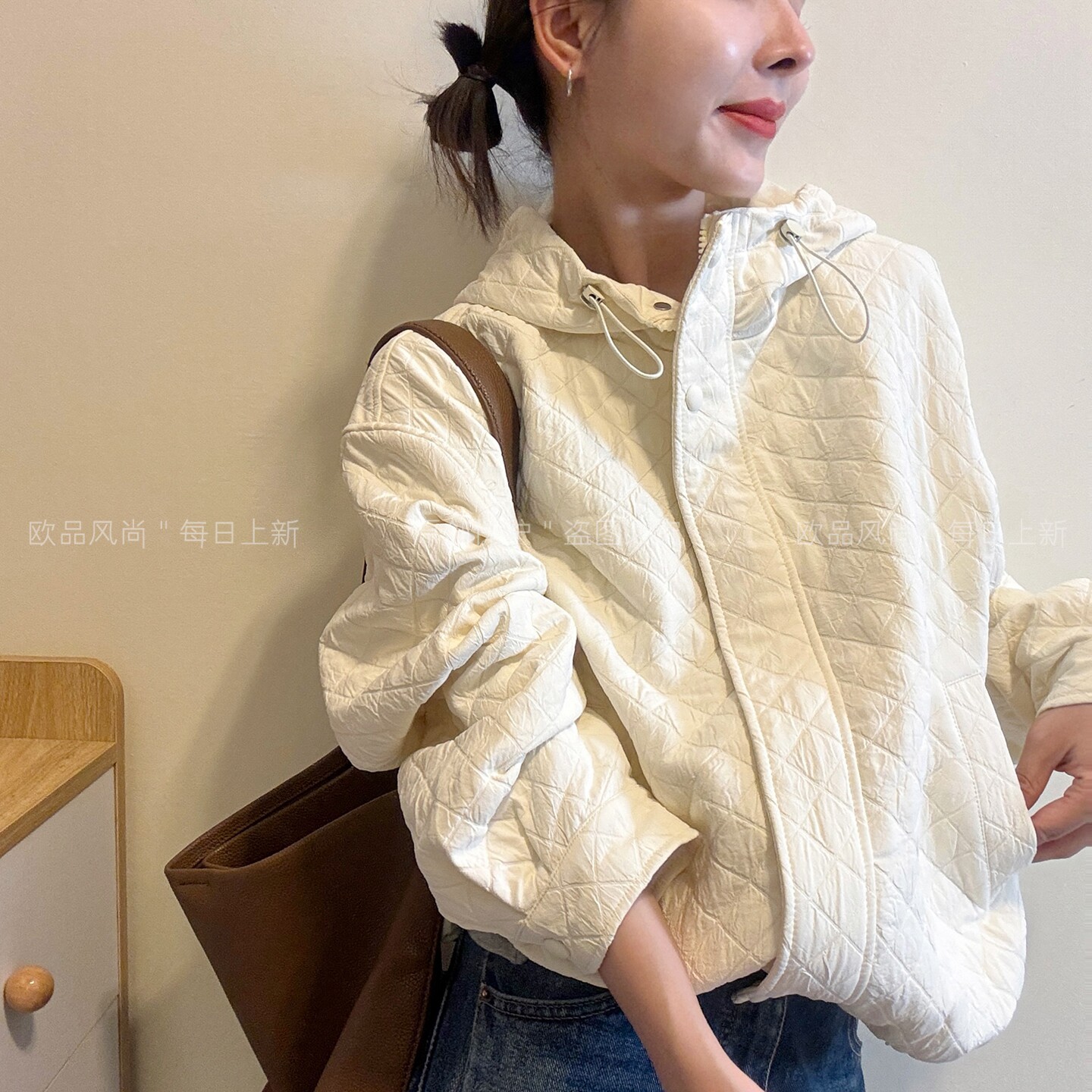 复古压格连帽加棉外套女欧货上衣