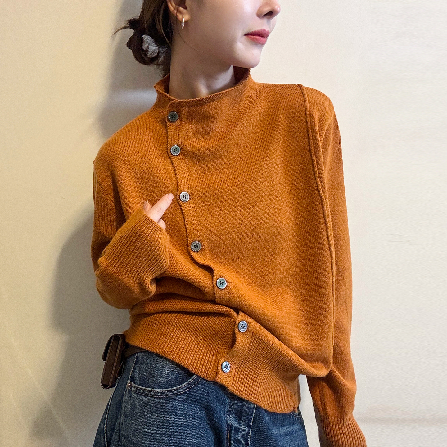 不规则高领羊毛针织衫女欧货打底