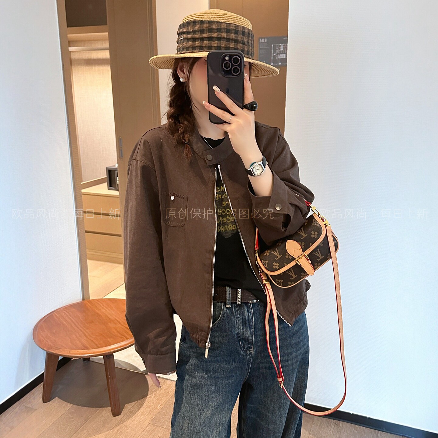 下摆抽绳立领工装外套女欧货上衣