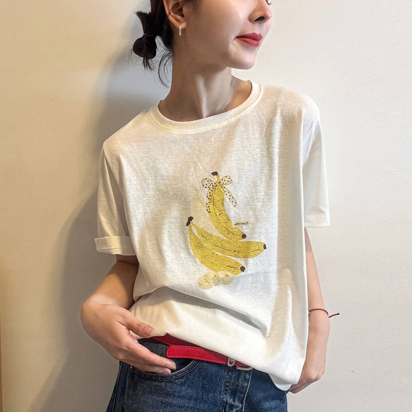 香蕉印花面膜短袖T恤女欧洲站2026夏季新款欧货女装时尚打底衫潮