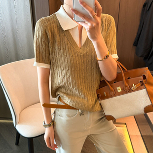 打底小衫 假两件麻花纹冰丝针织衫 欧货女装 新款 潮 女欧洲站2026春装