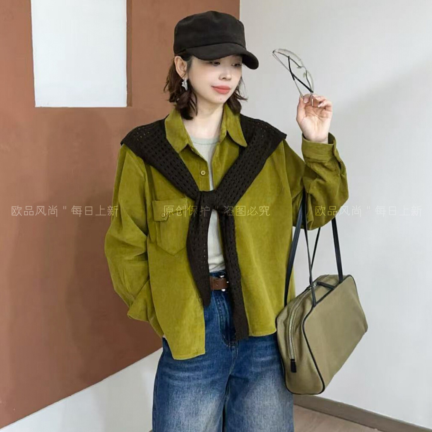配披肩灯芯绒工装衬衫女欧货上衣