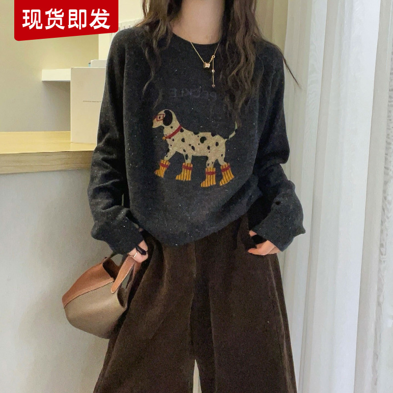 小狗刺绣山羊绒针织衫女欧货打底