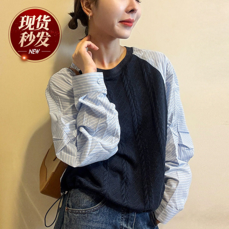 假两件衬衫袖羊毛针织衫女欧洲站2026春装新款欧货女装打底小衫潮