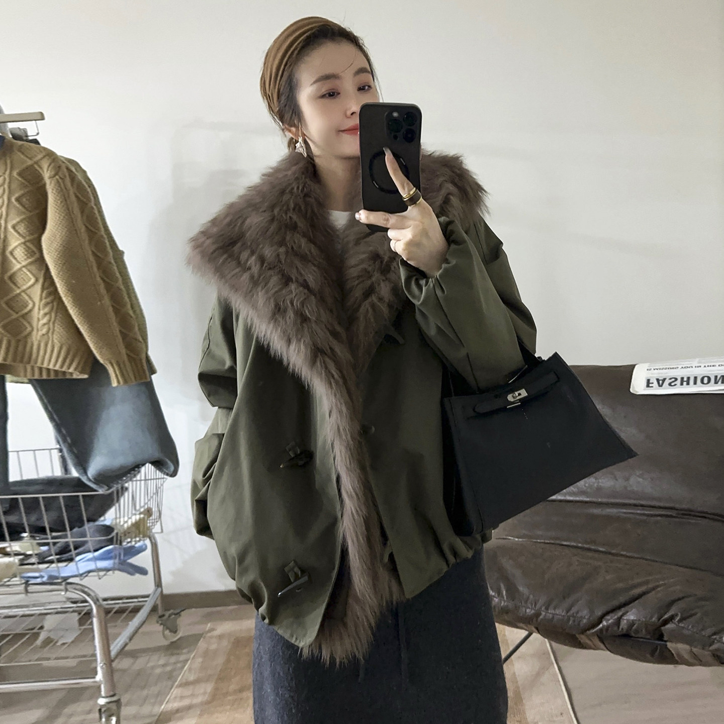 狐狸毛派克鹅绒羽绒服女欧货外套