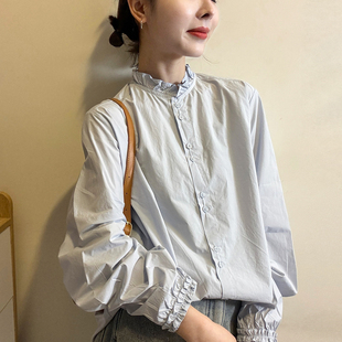 木耳边气质立领衬衫女欧洲站2026春装新款欧货女装时尚洋气小衫潮