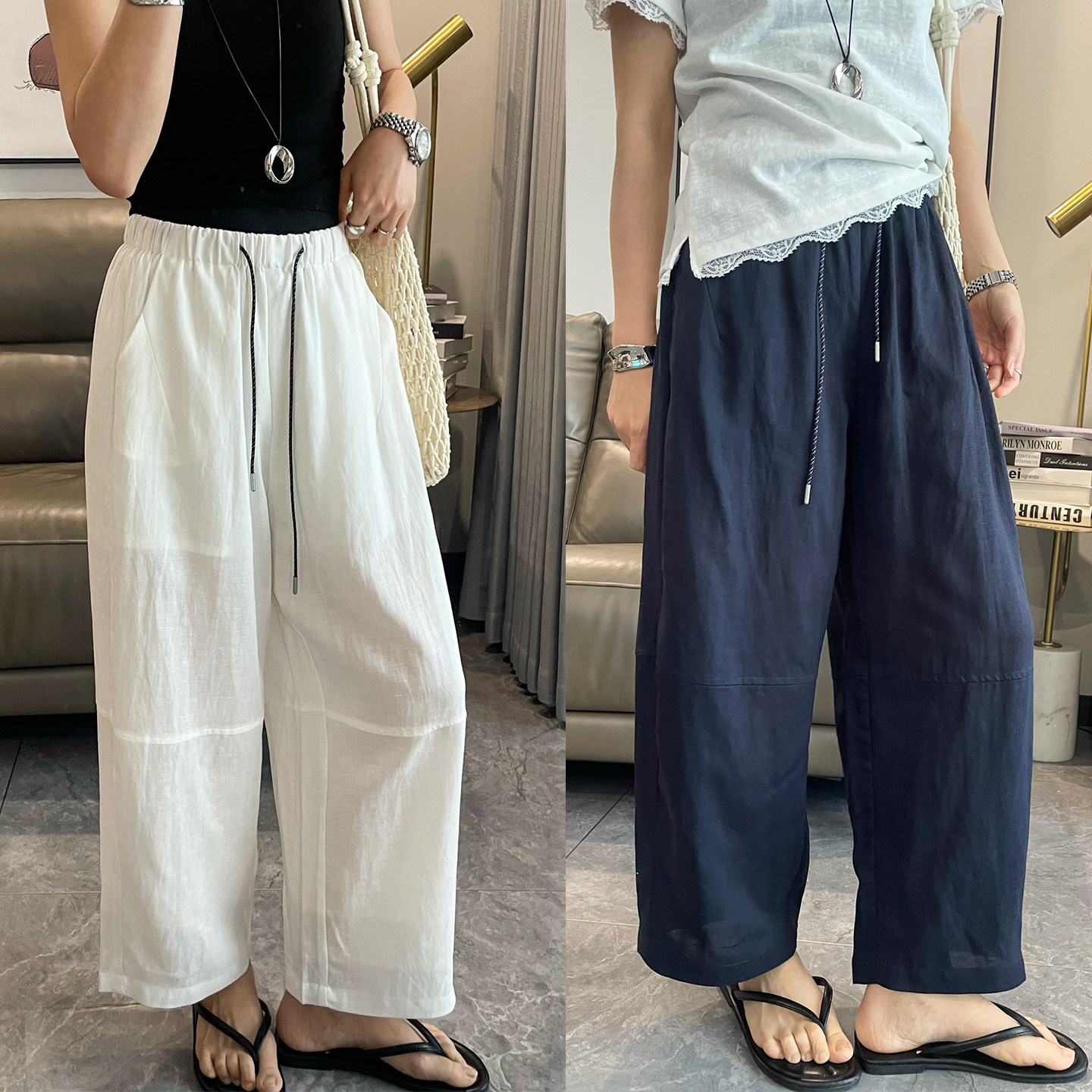 抽绳系带天丝亚麻气球裤女欧洲站2026夏季新款欧货女装休闲裤子潮