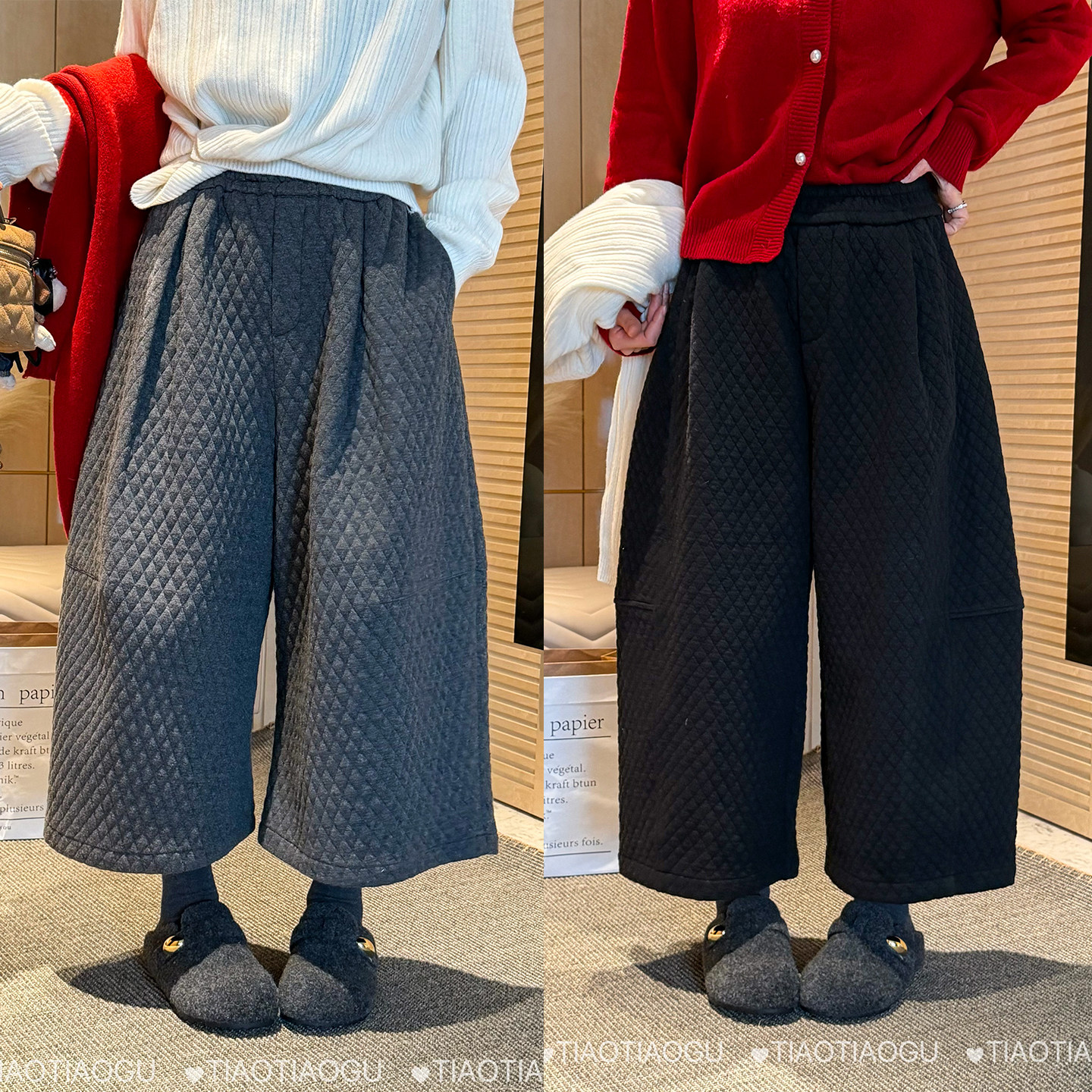 复古压格加厚绒阔腿裤女欧洲站2025冬装新款欧货女装九分休闲裤潮