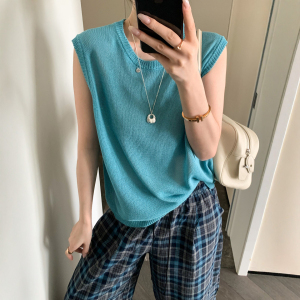 贝壳扣小飞袖冰丝针织衫女欧洲站