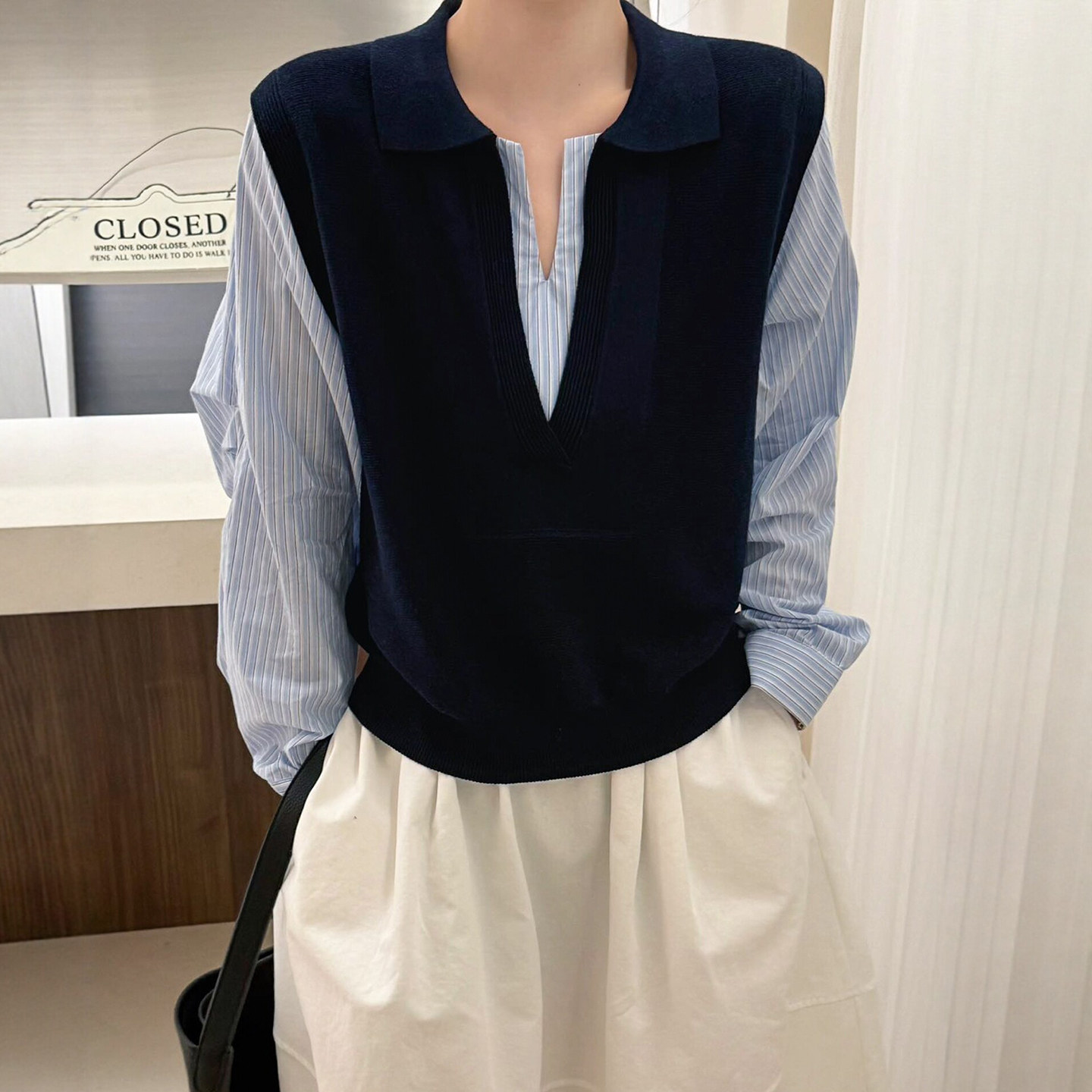 假两件褶皱翻领衬衫女欧洲站2026春装新款欧货女装时尚洋气小衫潮