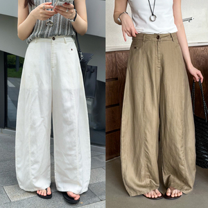 莱赛尔亚麻西装阔腿裤女欧货裤子