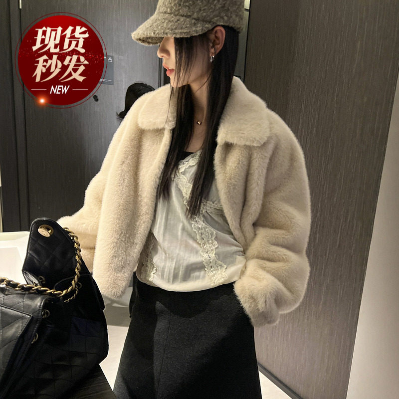仿水貂环保毛皮毛一体皮草短外套女欧洲站2025冬装新款欧货女装潮,女装/女士精品,短外套,淘宝优惠券,粉丝福利购,淘宝优惠卷