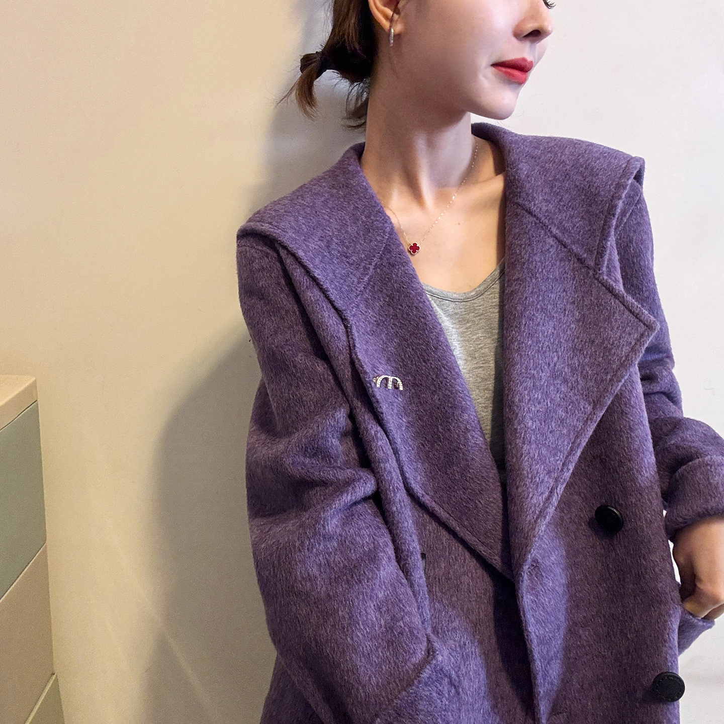 西装领双面羊绒大衣女欧洲站外套