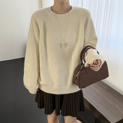 新中式国风刺绣羊毛针织衫女欧货