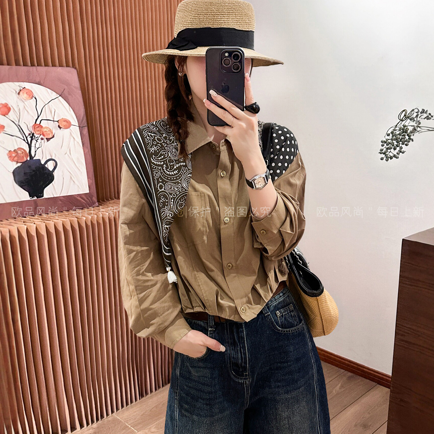 配披肩POLO领休闲衬衫女欧货上衣