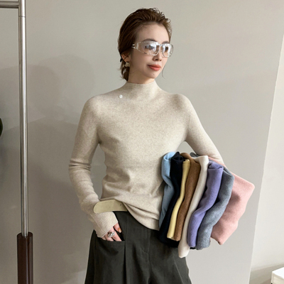 小半高领细羊毛针织衫女欧货打底