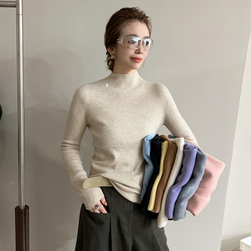 小半高领细羊毛针织衫女欧货打底