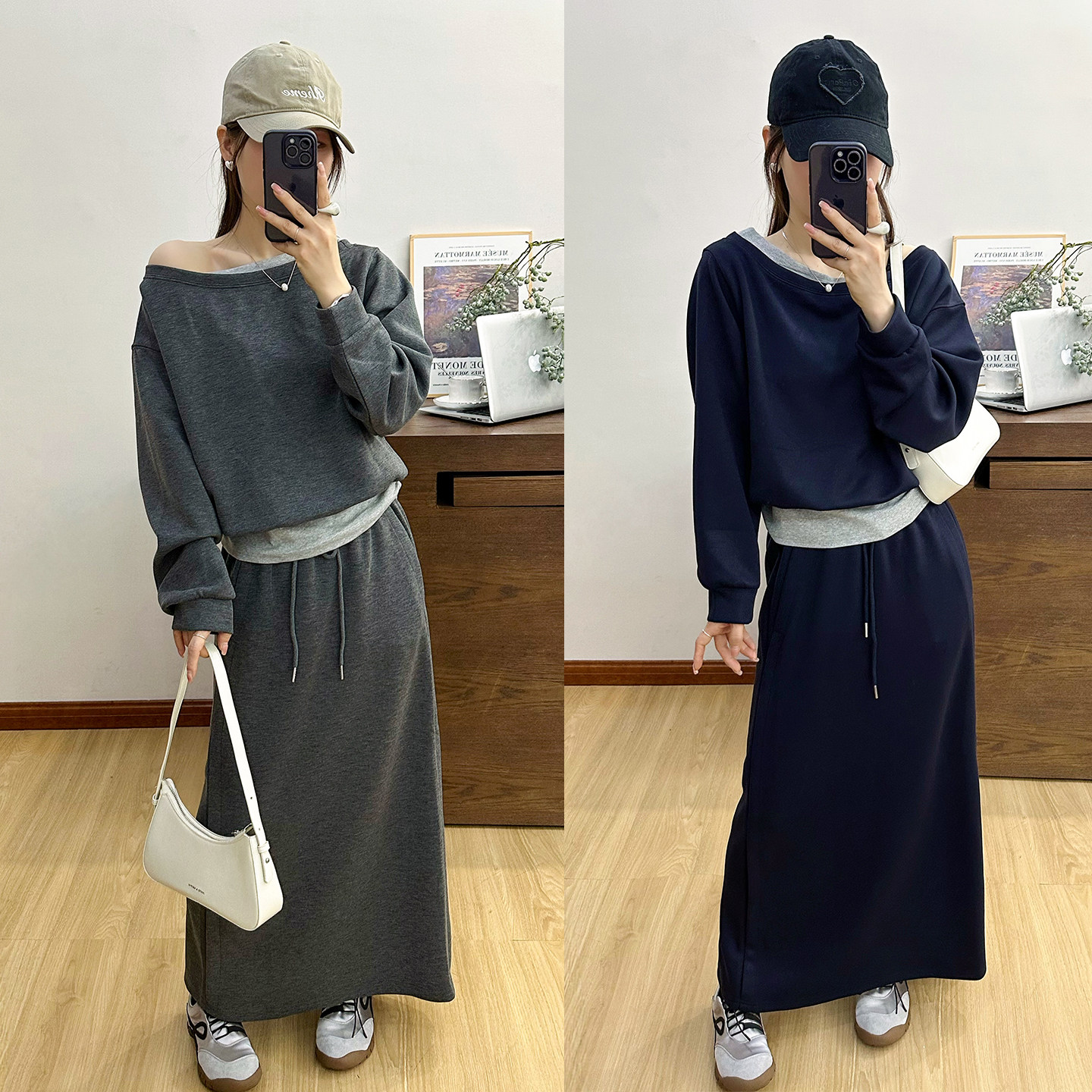 假两件休闲卫衣半身裙两件套套装女欧洲站2026春装新款欧货女装潮