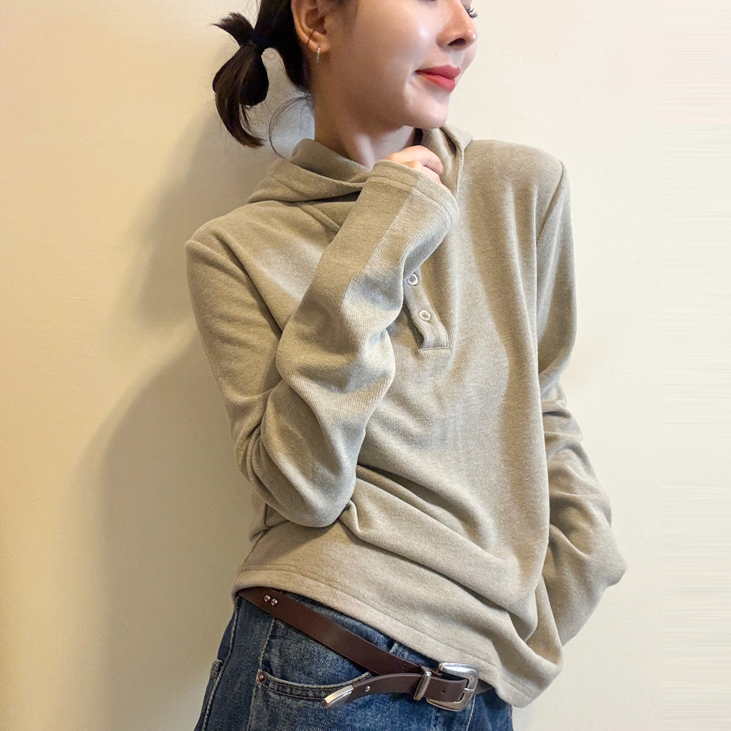 复古连帽德绒长袖T恤女欧洲站潮