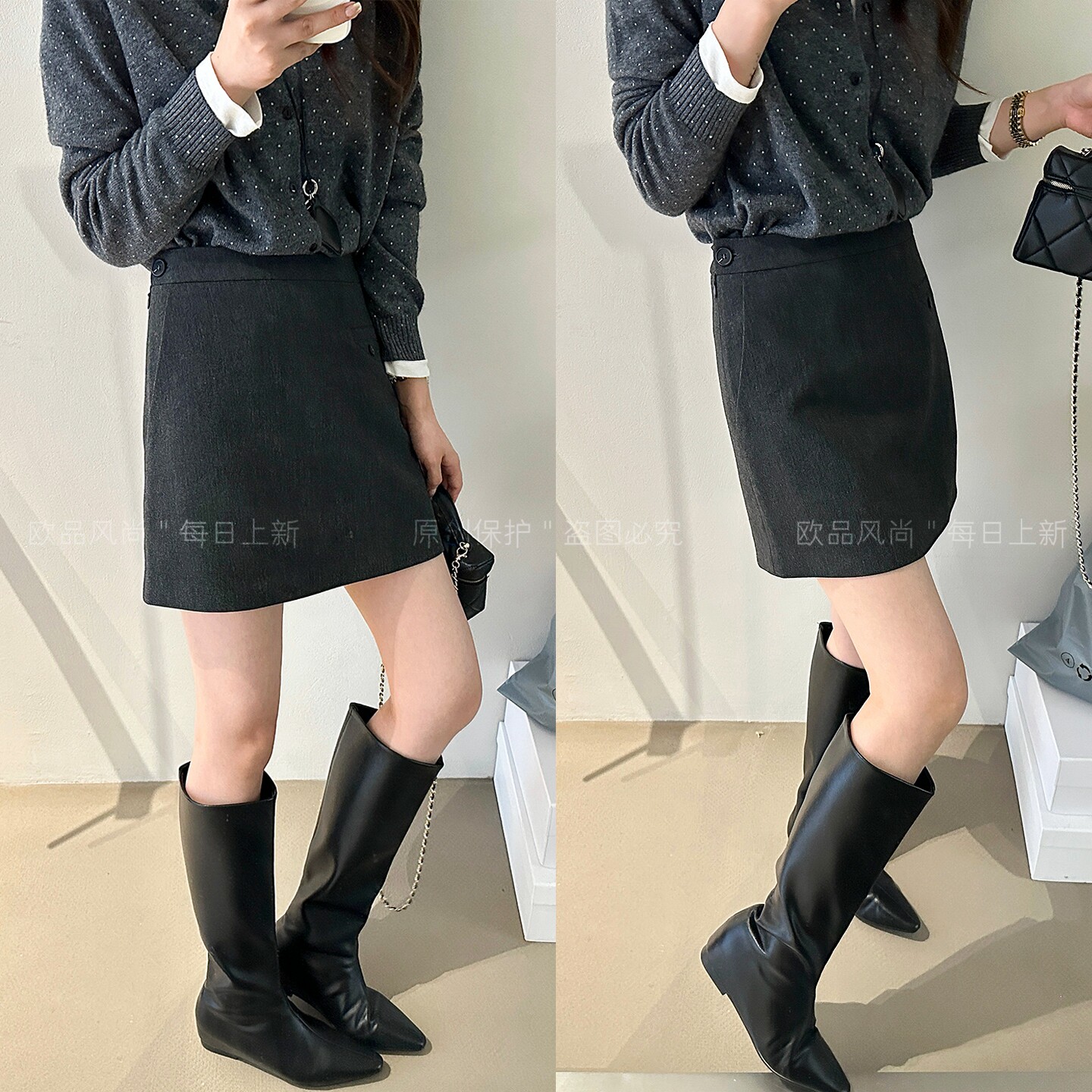 复古A字羊毛呢半身裙女欧货短裙