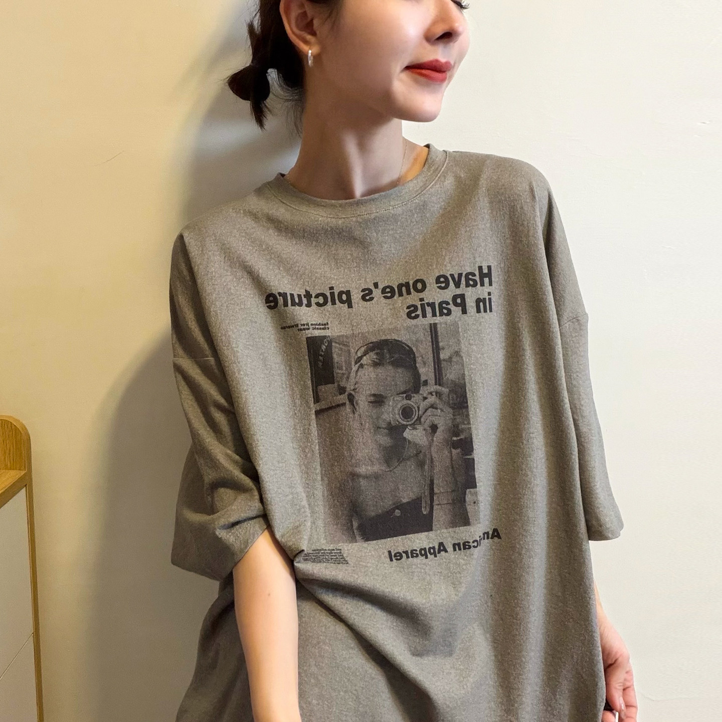 字母印花大版中袖T恤女欧洲站2026夏装新款欧货女装时尚打底衫潮